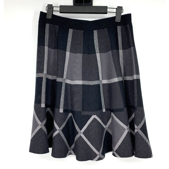 Saks Fifth Avenue Skirt Back Gray Plaid Pull On Knit VTG - Picture 1 of 6